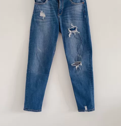 HM专柜正品 新款中腰牛仔裤破洞裤小脚裤 ...