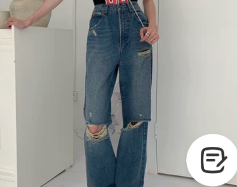 没有工作的一年何雨万鹏同款蓝色破洞牛仔裤阔...