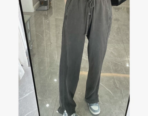 春秋高腰显瘦西装裤女黑色开叉裤拖地裤直筒裤...