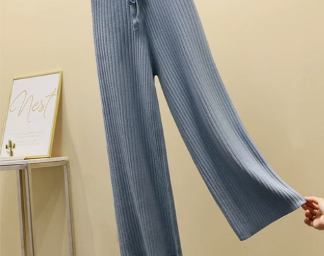 2018垂感高腰阔腿裤女秋冬宽松针织裤加厚...