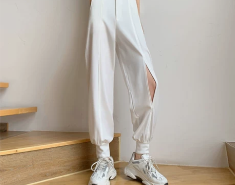 白色裤子女秋季薄款新款垂感高腰显瘦哈伦裤束...