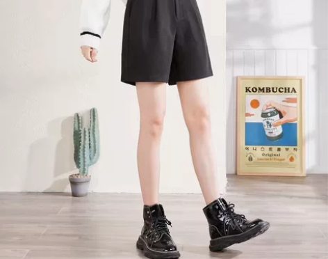 唐狮秋冬季新款休闲裤中短裤女高腰外穿格子裤...