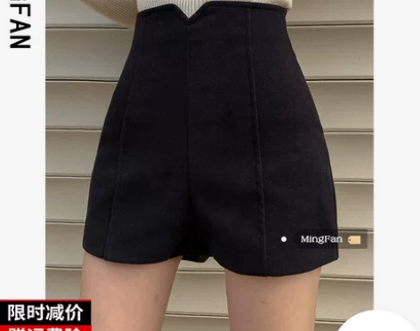 2022年女装春季新款高腰显瘦毛呢短裤子打...