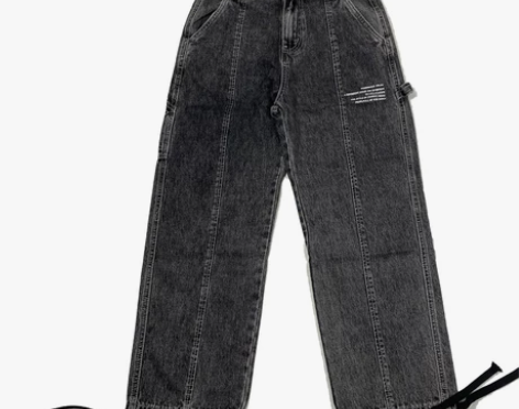 2022复古纯色牛仔裤长裤潮牌宽松阔腿裤水...
