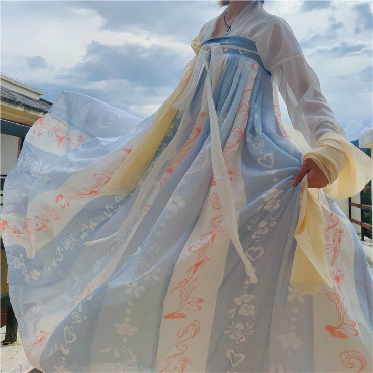 汉唐华韵汉服女唐制齐胸一片式襦裙复原印花春...