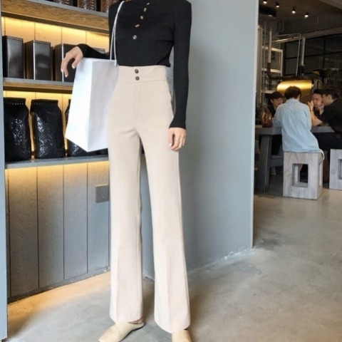 春夏款百搭高腰修身阔腿裤女装宽松休闲裤显瘦...