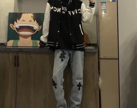 欧美潮牌十字架复古牛仔裤休闲直筒百搭嘻哈i...