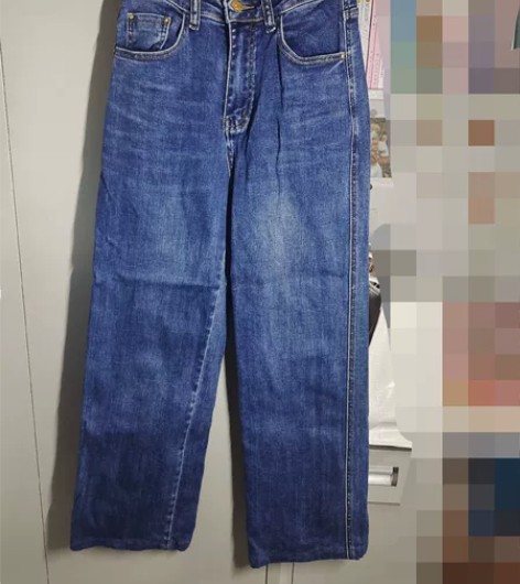 女夏季深蓝色阔腿牛仔裤，休闲宽松，一尺八，...