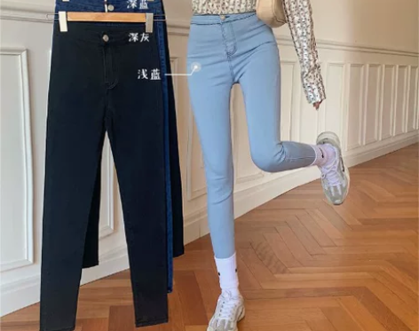 黑色紧身牛仔裤女秋冬小个子烟管铅笔裤高腰显...