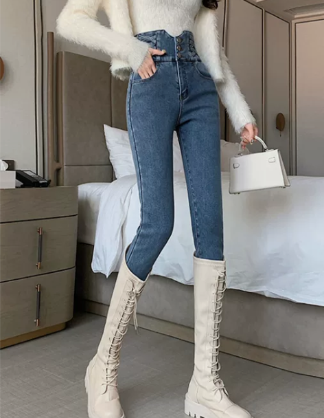 牛仔铅笔裤 铅笔超高腰紧身裤女显瘦显高小脚...