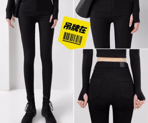 好评过万全新带吊牌黑色高腰牛仔裤女显瘦显高...