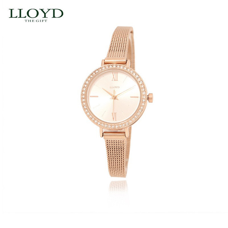 LLOYD官方正品 镶钻玫瑰金钢带时尚轻奢...
