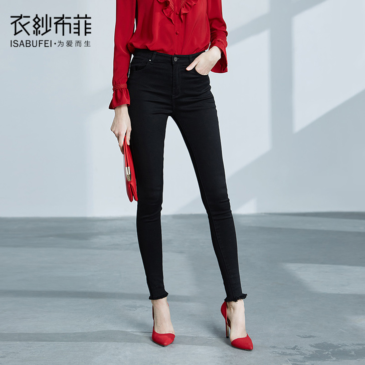 画春 百搭单品基础款黑色铅笔裤弹性修身显瘦...