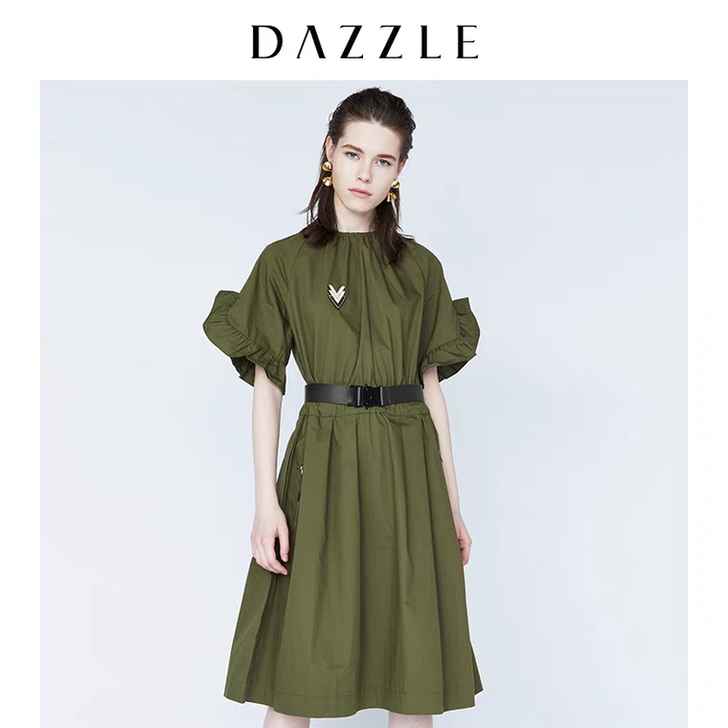 DAZZLE地素 春装新款春夏军旅风圆领收...