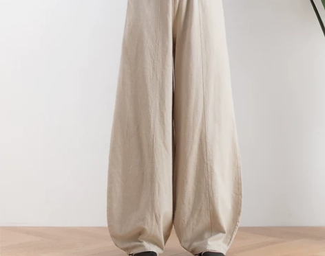 苎麻垂感灯笼裤女萝卜裤休闲裤宽松复古棉麻裤...