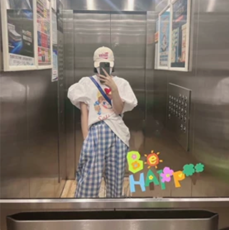 蓝色格子棉麻裤 夏款 女裤 感兴趣的话点“...