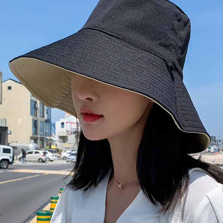 渔夫帽女夏韩版潮日系网红双面遮脸防紫外线帽...