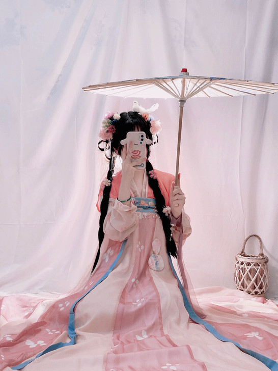 落英阁游棠原创印花唐背子唐制齐胸一片式衫裙...