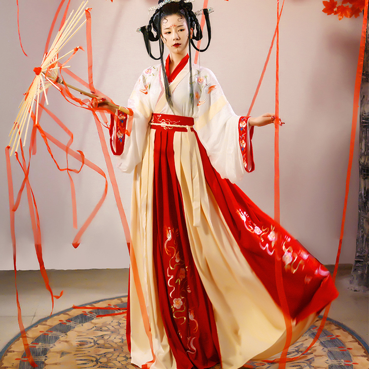 汉服女晋制中国风交领刺绣齐腰襦裙白菜仙气飘...