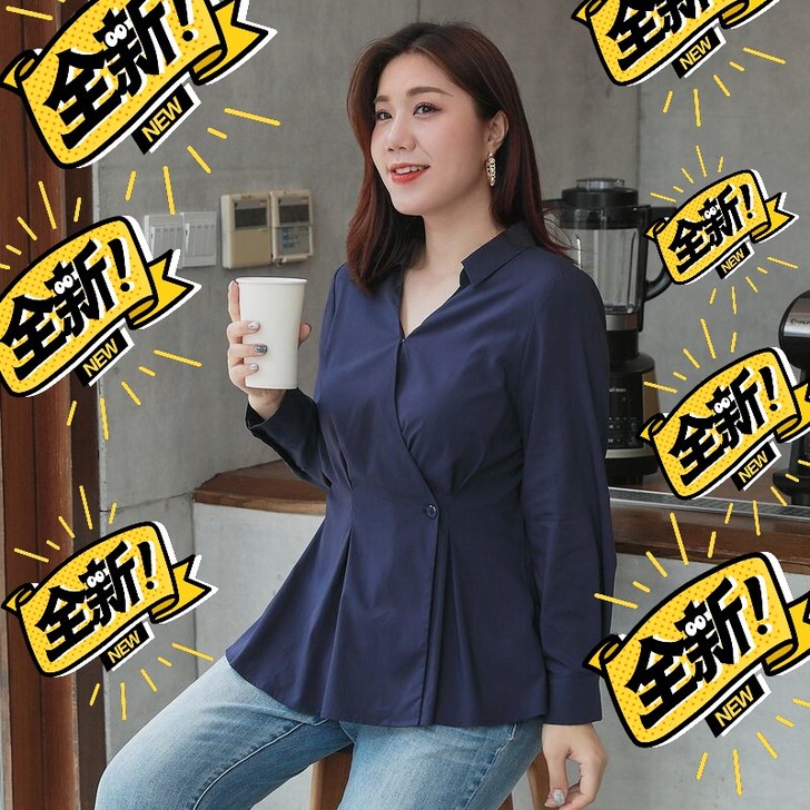 衬衣女大码女装新款胖妹妹收腰显瘦甜美减龄翻...