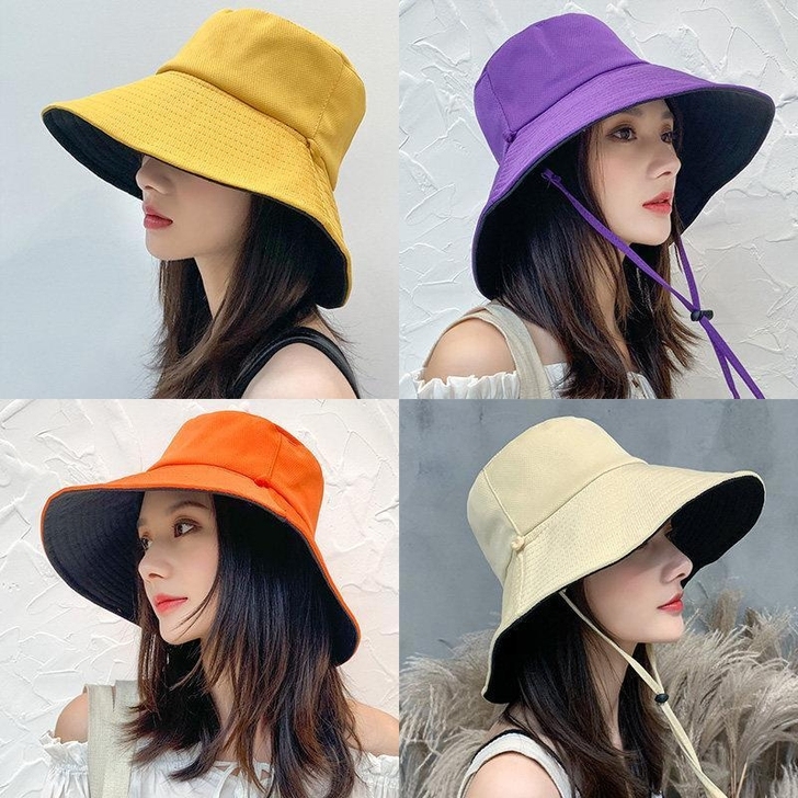 渔夫帽女夏季韩版潮日系双面遮脸防紫外线帽子...
