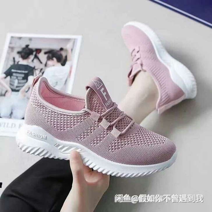 休闲鞋运动鞋透气跑鞋飞织网面运动鞋女学生春...