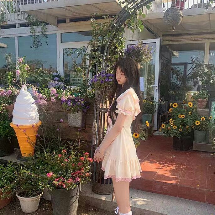 甜甜初恋风超仙小清晰奶黄色仙女裙收腰显瘦连...
