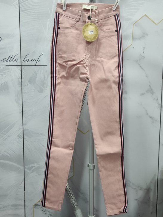 新款粉色牛仔裤女高腰紧身小脚长裤弹力韩版显...