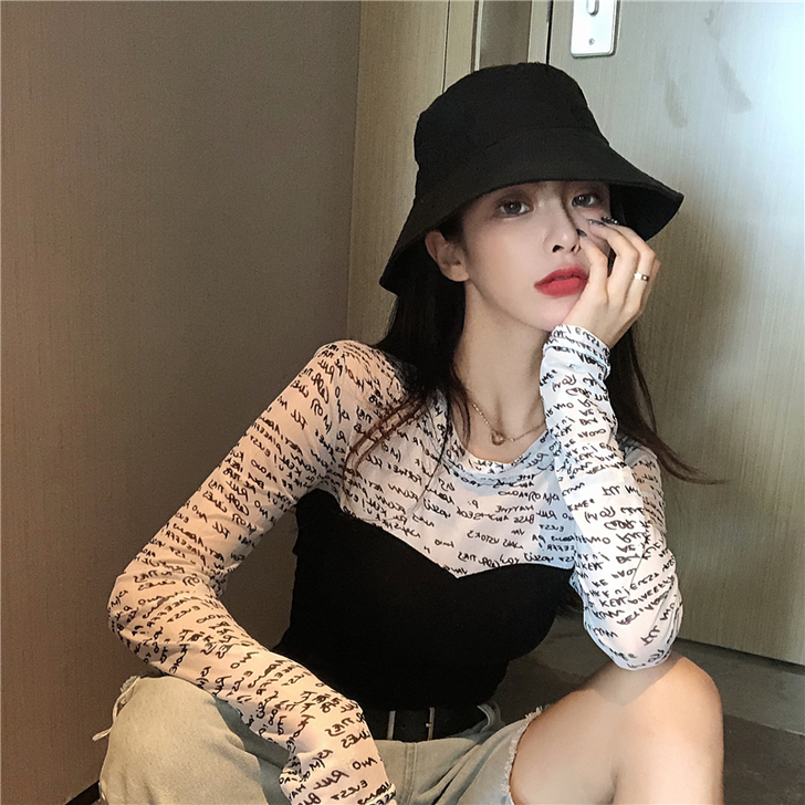 秋冬季心机设计感假两件拼接修身洋气T恤高档...