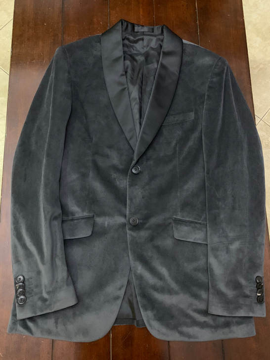 全新 男士亚历山大麦昆色丁拼接丝绒西装西服...