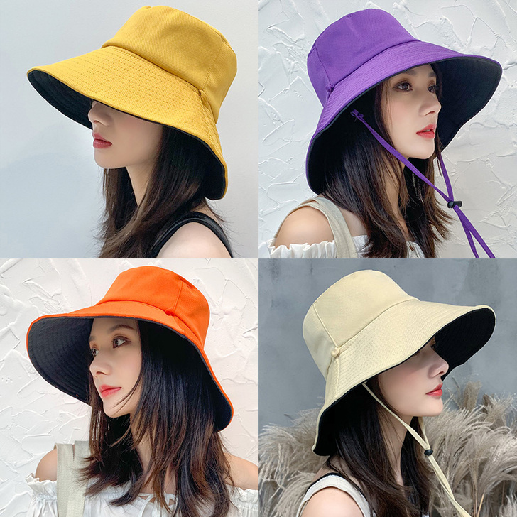 渔夫帽女夏韩版潮日系网红双面遮脸防紫外线帽...