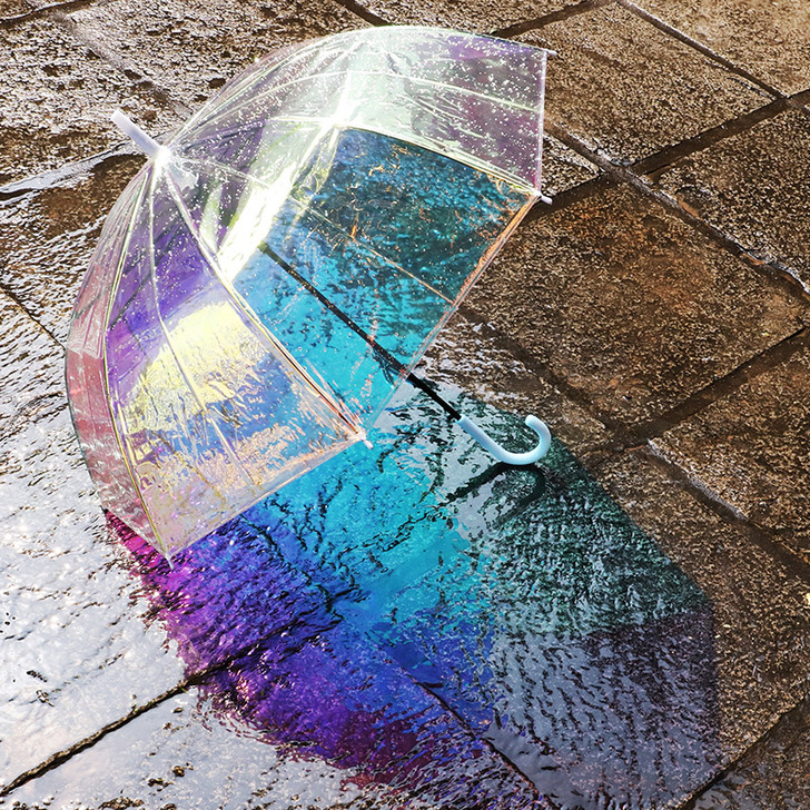 INS网红款镭射虹膜炫彩防风雨伞长柄自动T...