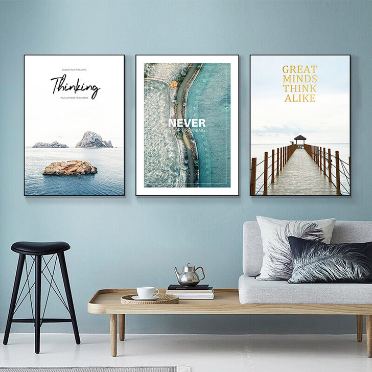 【唯美海景】北欧装饰画组合画ins客厅挂画...