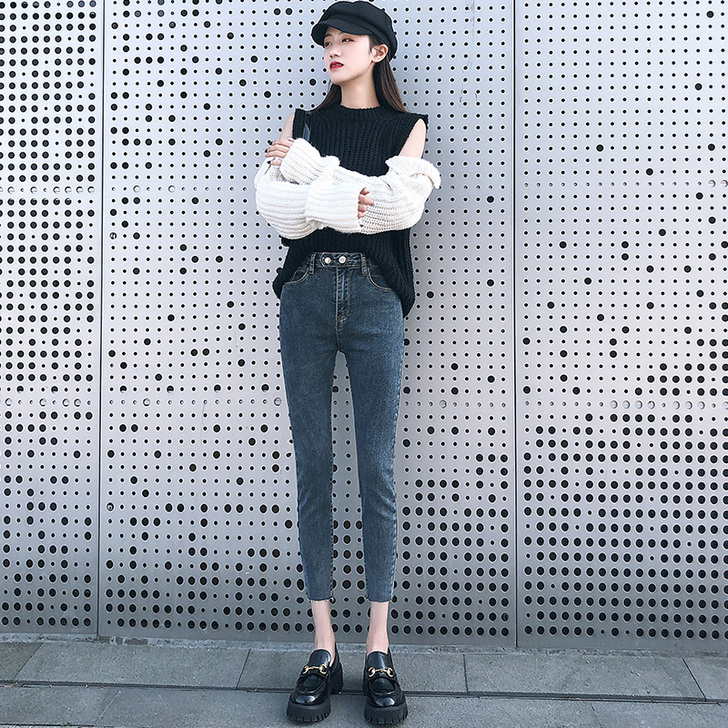 小个子穿搭150高腰牛仔裤女25码七分九分...