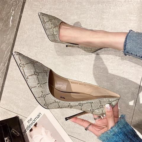 高跟鞋女细跟黑色2021年新款宴会气质单鞋...