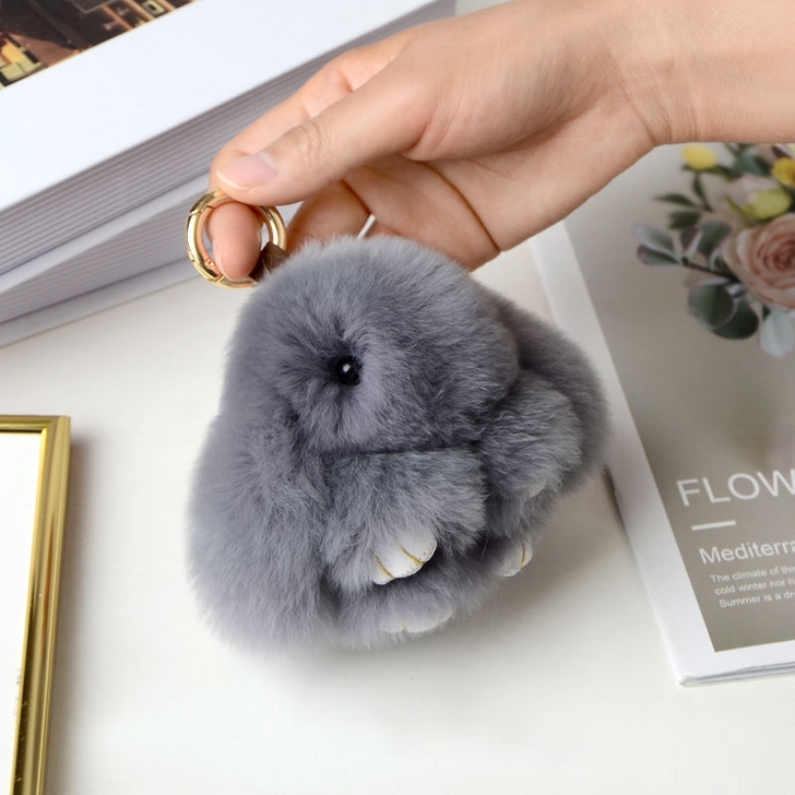 真兔毛装死兔毛绒挂件小兔子包包挂件皮草饰品...