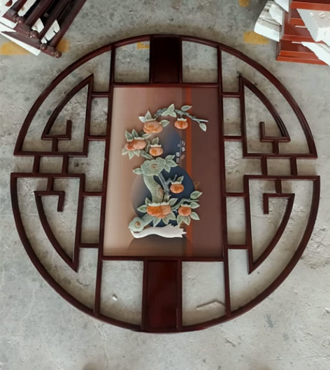 手工雕刻彩石玉雕挂画,中式120/120厘...