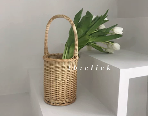 click手工藤柳编单提手花篮收纳篮 高款...