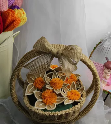 花篮 手工编制 麻布花 感兴趣的话...