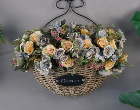 客厅挂墙花篮仿真花艺套装假花卉挂饰吊篮室内...
