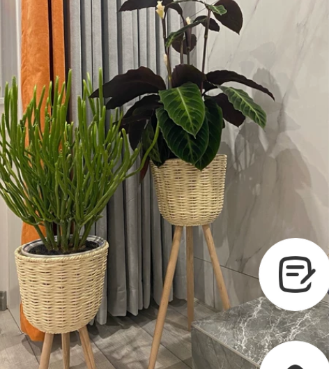 全新处理草编落地花架花盆架子实木花篮客厅阳...