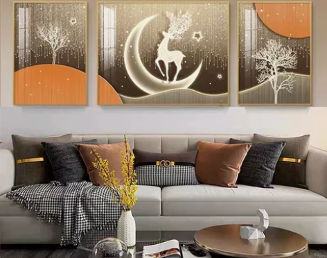 墙画客厅装饰画现代轻奢三联画钻石画2022...