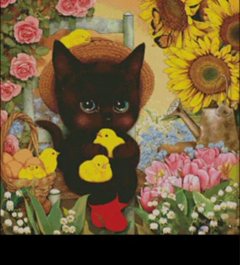 新小格印花【小黑猫和小鸭鸭】十字绣2021...