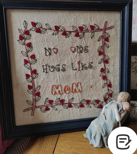 中古美式布刺绣画“没有谁的拥抱能比的上和妈...
