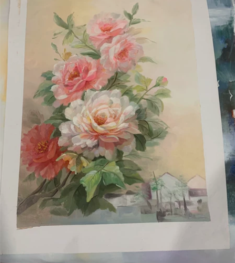 捡漏！纯手绘油画牡丹花客厅卧室玄关画 50...