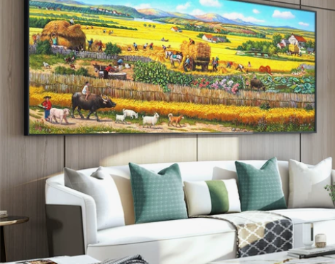 装饰画 装饰画挂画新中式客厅丰收手绘油画现...