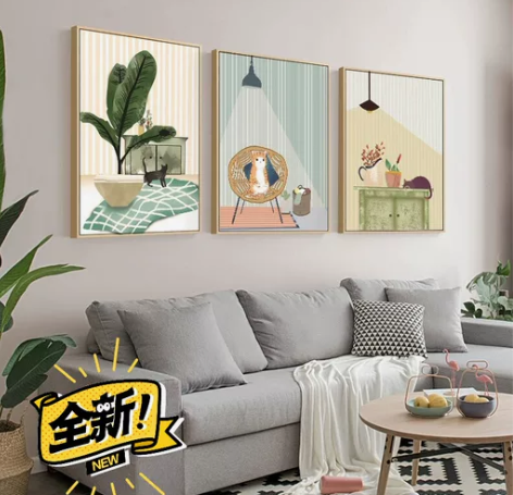 简约温馨猫猫客厅装饰画 油画质感尺寸自由组...