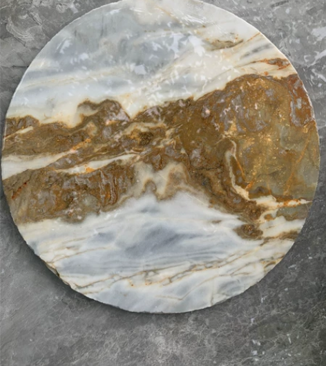 天然大理石画、圆 直径30cm 黄山绵绵、...