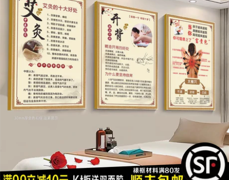 墙画壁画中医养生馆挂画艾灸拔罐装饰画肩颈海...