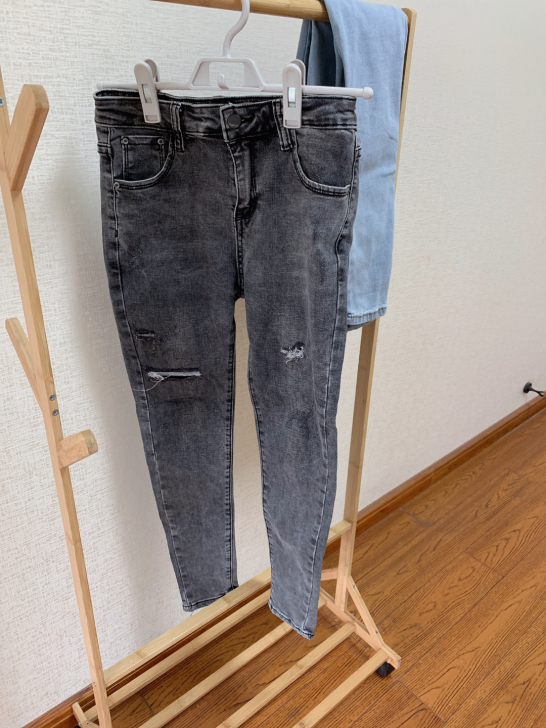 高腰破洞微弹显瘦牛仔裤九分裤小脚裤